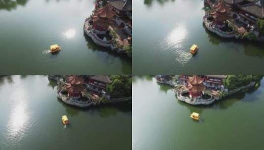 宁波著名景点月湖公园柳汀岛航拍高清在线视频素材下载