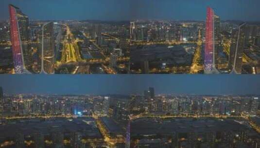 航拍南京河西建筑群夜景高清在线视频素材下载
