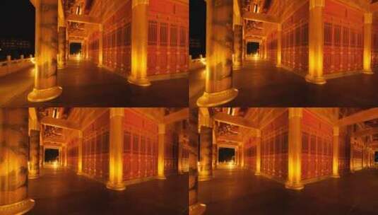 广西柳州文庙中式庭院宫殿大殿深宫后院夜景高清在线视频素材下载
