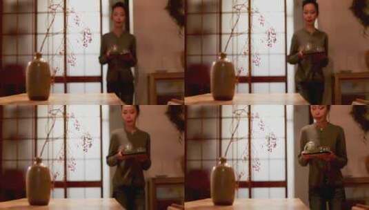 端着茶盘的日本女人高清在线视频素材下载