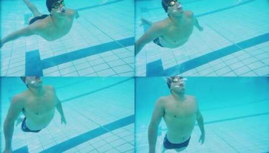 游泳池里的残疾运动员特写高清在线视频素材下载