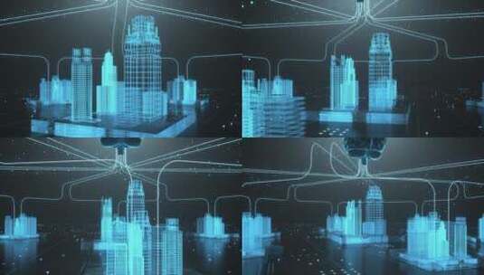 人工大脑和智能建筑未来智慧城市创意C4D高清在线视频素材下载