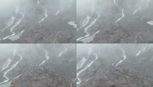 雨崩冰湖瀑布航拍高清在线视频素材下载