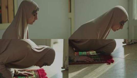 穆斯林女人跪地祈祷高清在线视频素材下载
