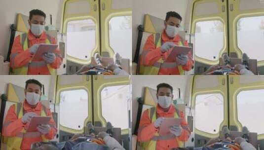 在救护车上操作电脑的工作人员高清在线视频素材下载