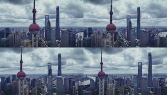 上海四件套航拍高清在线视频素材下载