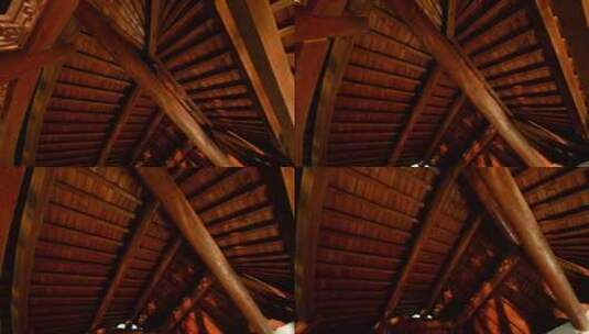 传统古建筑屋顶房梁木结构高清在线视频素材下载