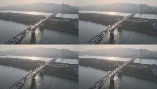 航拍长沙橘子洲大桥风光高清在线视频素材下载