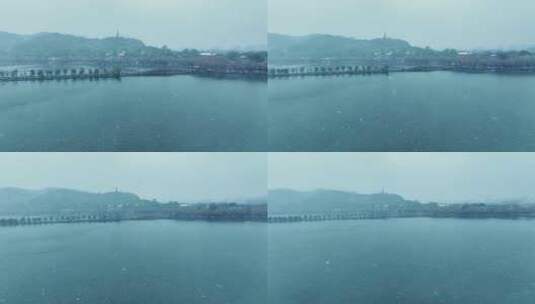 【4K航拍】2022杭州西湖湘湖雪景高清在线视频素材下载