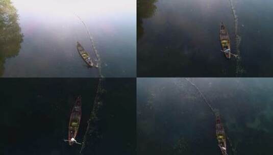 4K航拍杭州西湖工作人员清理湖面视频合集高清在线视频素材下载