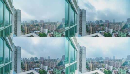 广州城市建筑群与云彩阳光延时风光高清在线视频素材下载