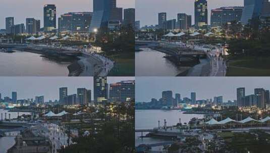 青岛西海岸新区夜景唐岛湾夜景高清在线视频素材下载