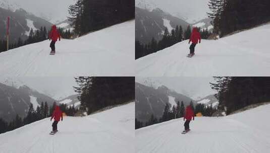 阿尔卑斯山的单板滑雪。奥地利迈尔霍芬的单板滑雪高清在线视频素材下载