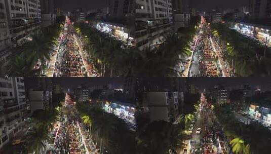 航拍海大南门夜市夜宵大排档夜景高清在线视频素材下载