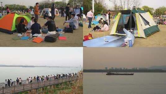 6552 鱼嘴 南京 公园 人群 放风筝高清在线视频素材下载