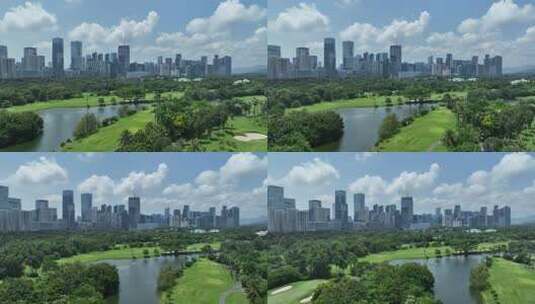 深圳沙河高尔夫科技园蓝天白云航拍高清在线视频素材下载
