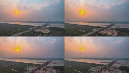 8K江汉平原日落农村农业长江大桥延时高清在线视频素材下载