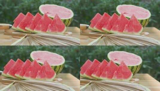 夏天儿童农院吃西瓜高清在线视频素材下载