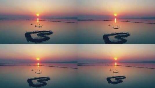 江苏苏州太湖上的心形岛日落高清在线视频素材下载