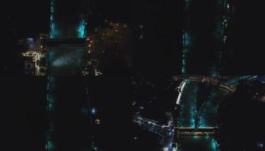 俯瞰南桥古建筑夜景亮化前飞摇看岷江城市高清在线视频素材下载