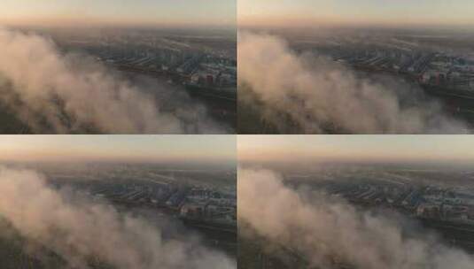 航拍钢铁厂冒烟的烟囱大气污染高清在线视频素材下载