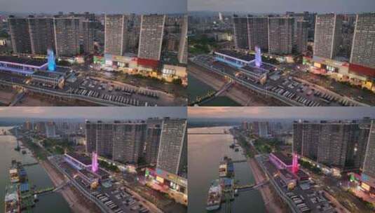 航拍宜昌城市沿江夜景高清在线视频素材下载