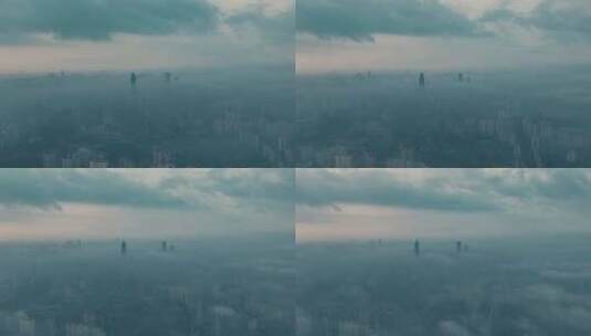 温州世茂大厦平流雾延时航拍高清在线视频素材下载