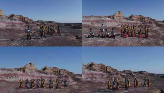 B新疆准噶尔盆地大漠戈壁民族舞蹈6高清在线视频素材下载
