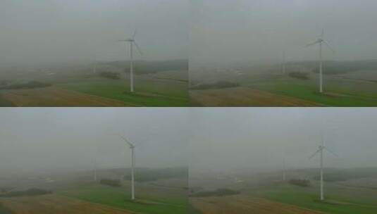 雾霾里的田野风车高清在线视频素材下载