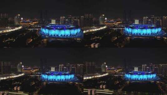 航拍杭州奥体中心夜景高清在线视频素材下载