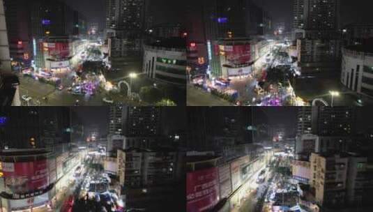 广西南宁城市夜市摊街景人流航拍高清在线视频素材下载