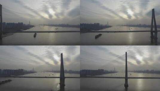 航拍武汉二七长江大桥天空云彩高清在线视频素材下载