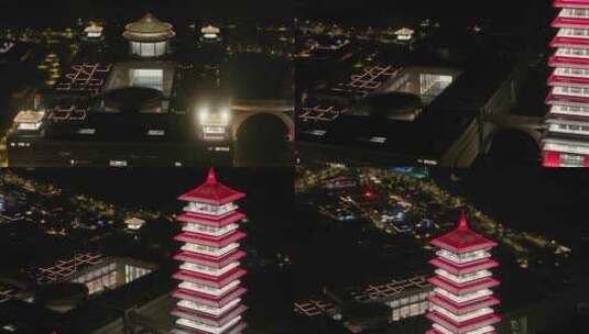 航拍中国扬州大运河博物馆大运塔夜景素材高清在线视频素材下载