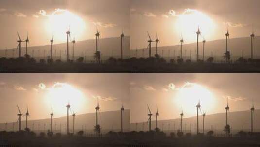 加那利群岛日落时的风力涡轮机高清在线视频素材下载
