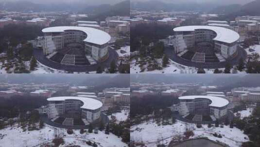 浙江农林大学冬季唯美雪景风景航拍高清在线视频素材下载