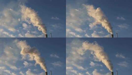 化工厂烟囱排放废气白烟高清在线视频素材下载