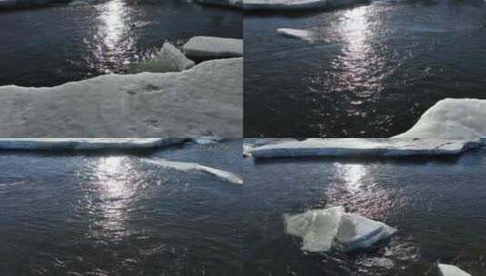 春训开河流水浮冰顺流而下高清在线视频素材下载