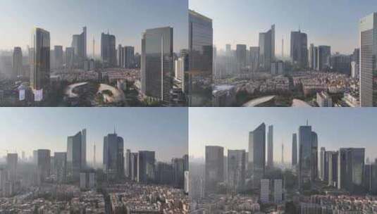 广州珠江新城中轴线地标建筑清晨航拍高清在线视频素材下载