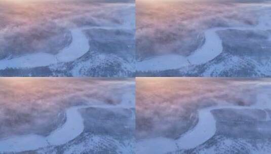 航拍冻雾迷漫的大兴安岭林海雪原高清在线视频素材下载