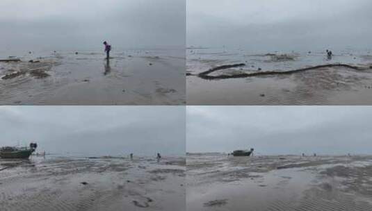 海陵岛瓦晒湾网红赶海圣地航拍高清在线视频素材下载