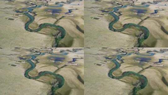 航拍一条美丽的蜿蜒河流鸟瞰图高清在线视频素材下载