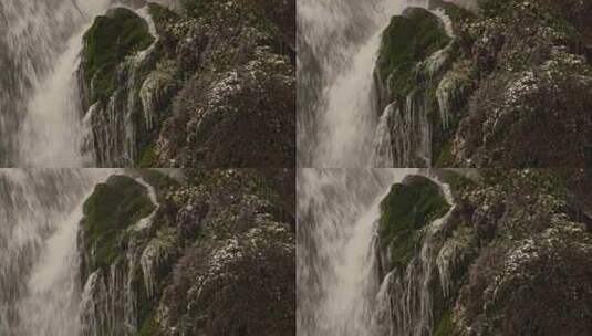 瀑布岩壁青苔岩石流水高清在线视频素材下载