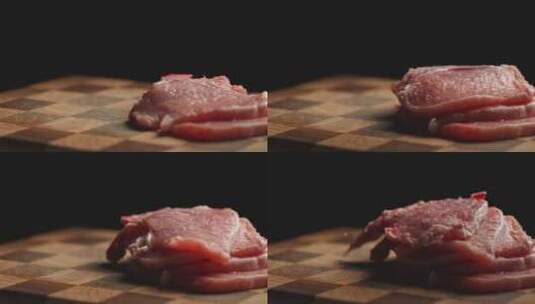 猪大排猪肉慢动作掉落高清在线视频素材下载