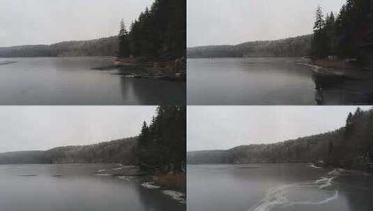 航拍大雪后的湖泊高清在线视频素材下载