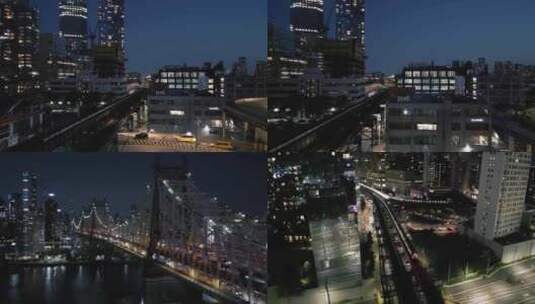 城市航拍纽约长岛市摩天大楼夜景灯光汽车高清在线视频素材下载