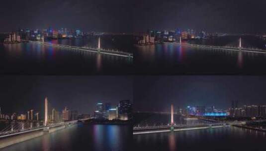 杭州_西兴大桥夜景航拍高清在线视频素材下载