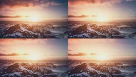 夕阳雪花背景下的雪山- 日落与雪天高清在线视频素材下载