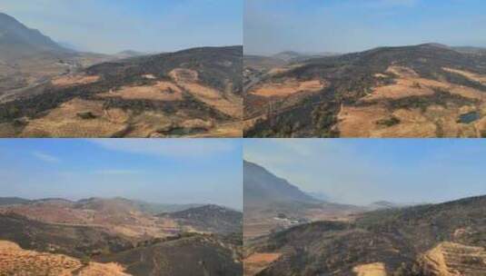 航拍被森林大火烧过的山林高清在线视频素材下载