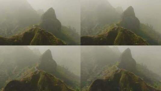 佛得角圣安陶沙尘暴期间山峰的无人机视图高清在线视频素材下载