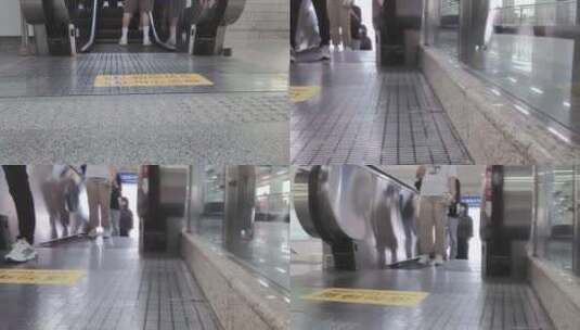 地铁行人坐电梯脚步特写高清在线视频素材下载